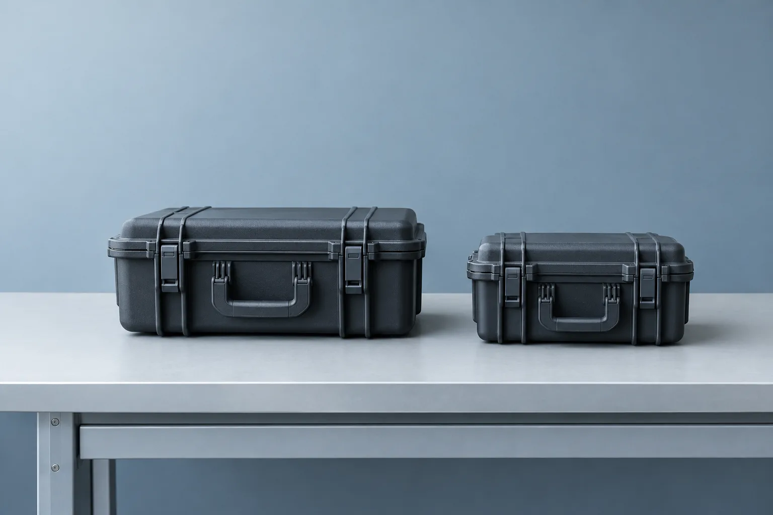 AI-generated closed equipment cases on a dispatch bench