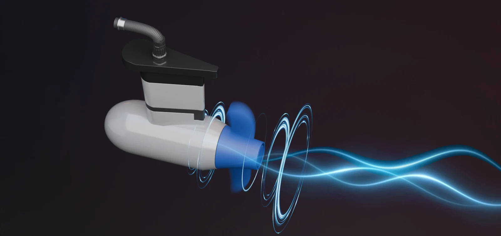 Aqua Helpers ORCALINK-X brochure propulsion concept render with stylized blue light effects; not measured thrust, a working scene or confirmed hardware.