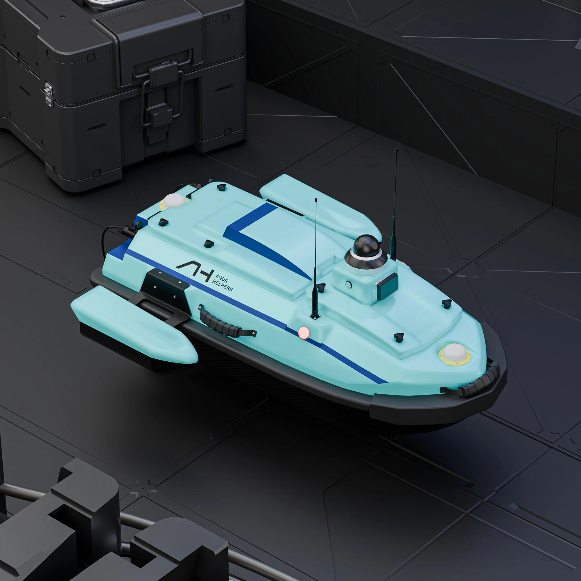 Aqua Helpers KOI TURBO in a manufacturer-rendered dark technical setting; not an Aqua Robot Supply facility or deployment.