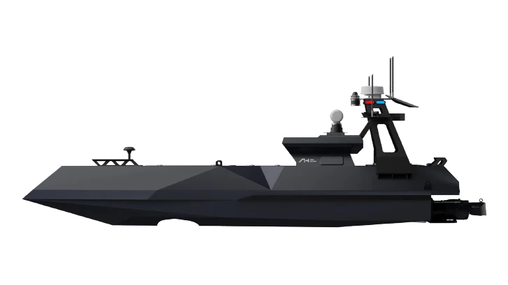 Side-view manufacturer render of the black Aqua Helpers MANTA marine unmanned surface vessel.