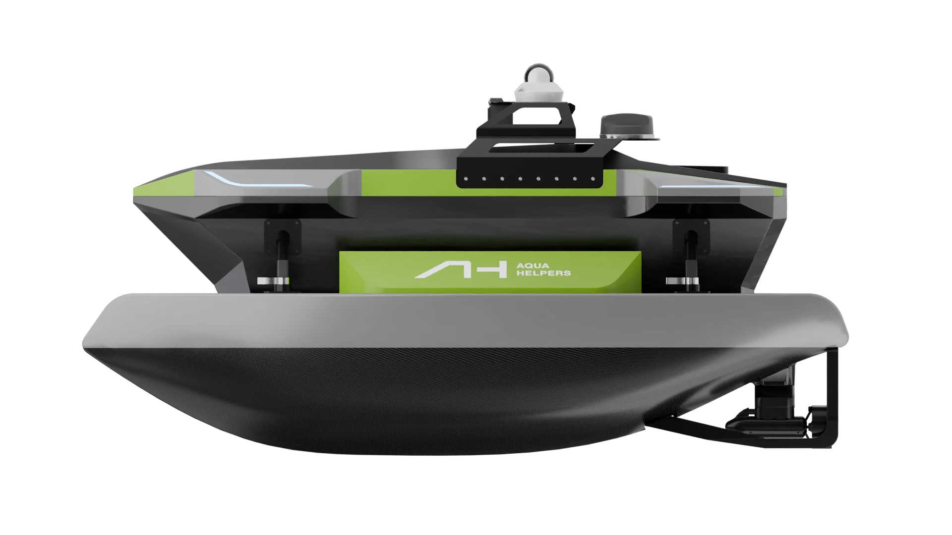 Aqua Helpers Orcalink catamaran in a manufacturer render with visible brochure-extraction artifacts.