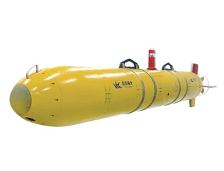Yellow Pengpai Ocean autonomous underwater vehicle on a white ground in a manufacturer catalogue product image.