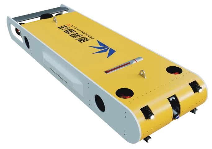 Alternate Pengpai Ocean PX-F890 manufacturer brochure render showing the flat yellow and white body without the extended working-arm view; background extraction artifacts remain.