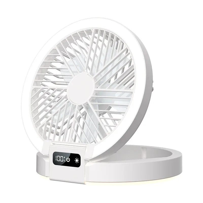 F03 original white circular folding desk fan resting on its ring-shaped base
