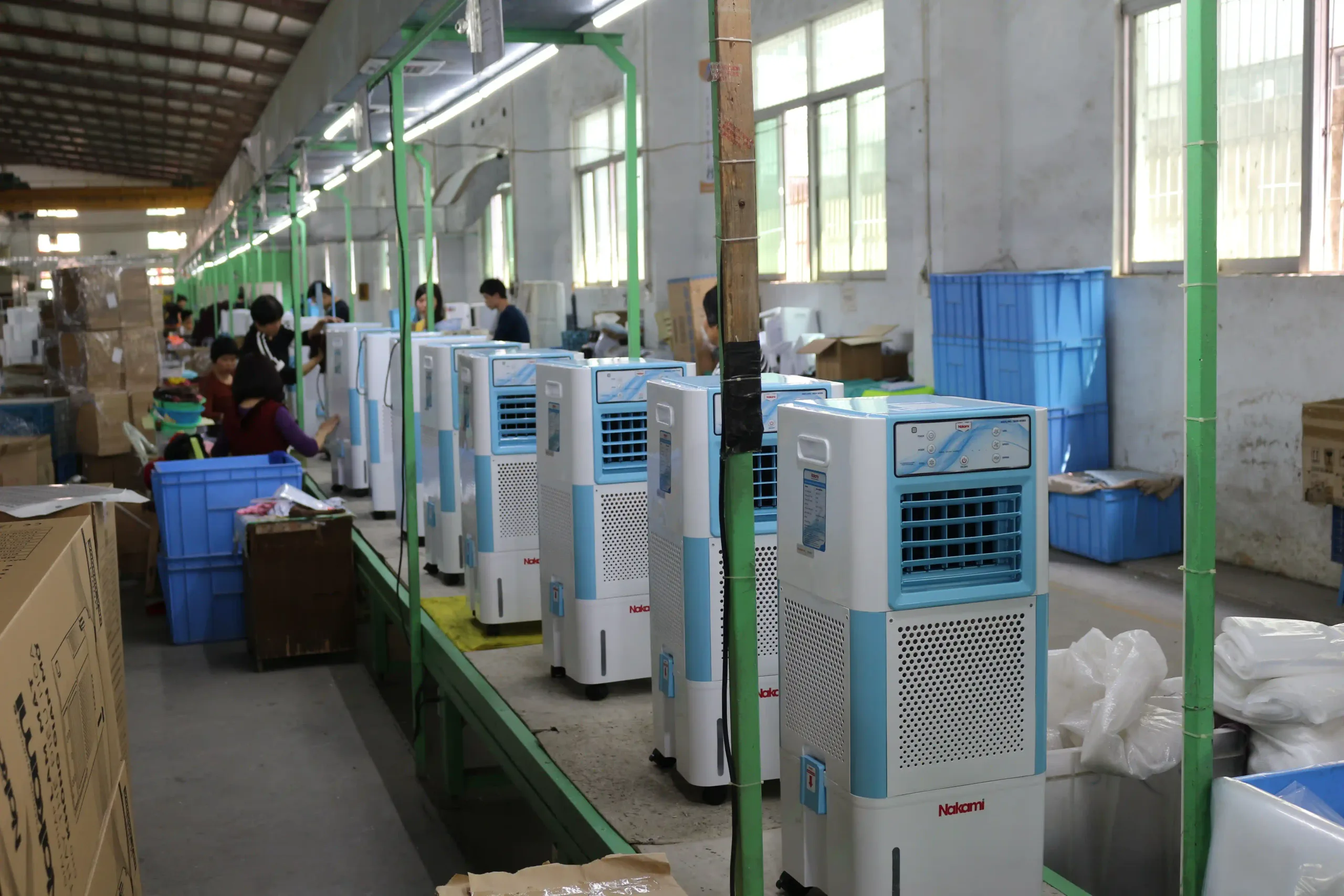 Air coolers arranged along an assembly line in Wanjiada’s factory
