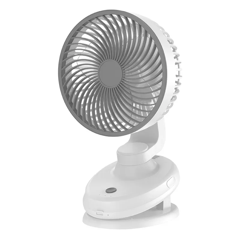Original V12A white portable fan with grey spiral grille and a clip-style base
