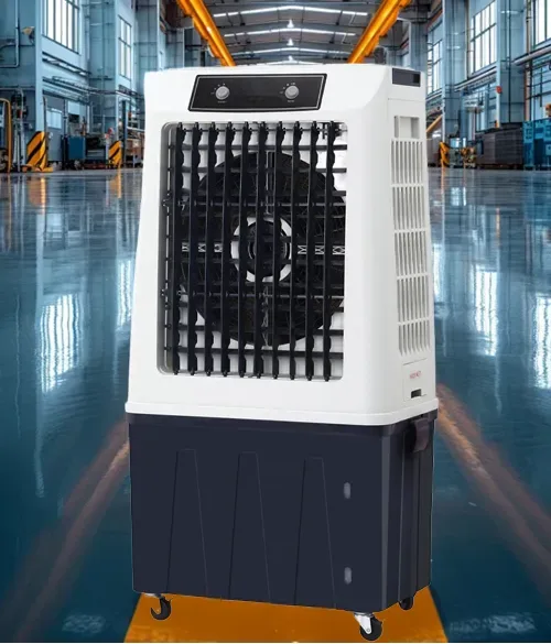 Industrial application illustration with a large air cooler on a factory floor