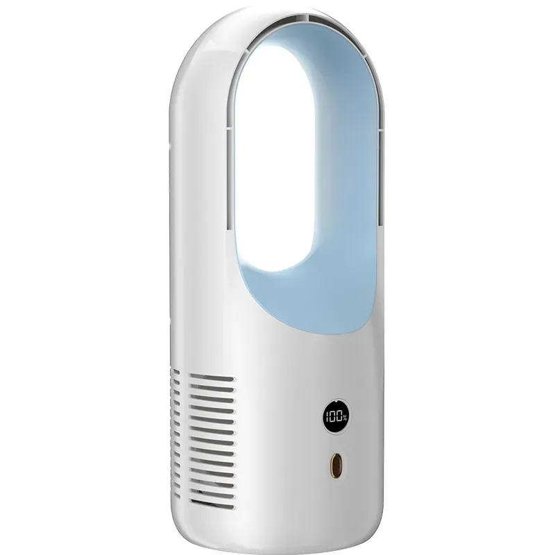X28 original white compact tower-format fan with an open oval head and pale-blue inset