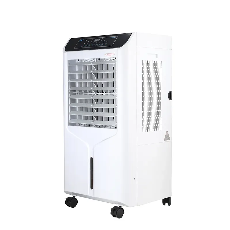 WJD4500F-1D white evaporative air cooler with front louvers and caster wheels